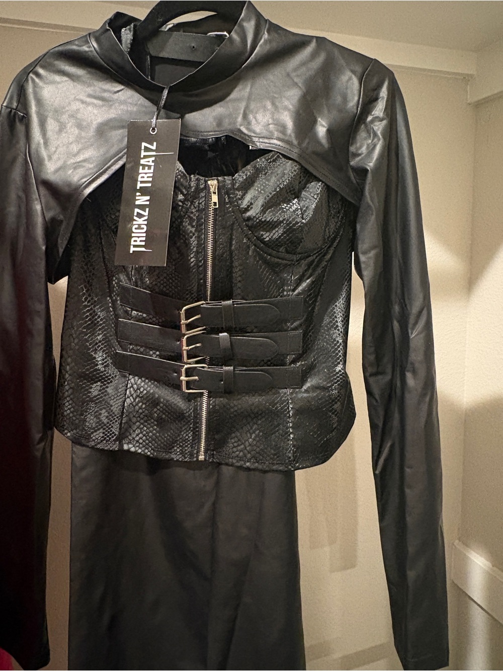 Dolls Kill Black Faux Leather Buckled Corset Jacket